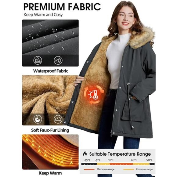 Womens Winter Coat Warm Thicken Puffer Jackets Charcoal - Picture 2 of 5